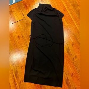 Zara black crepe dress with high neck and button details in back